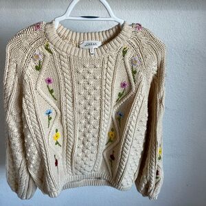 THE GREAT. Women's Cream Sweater with Colorful Floral Embroidery